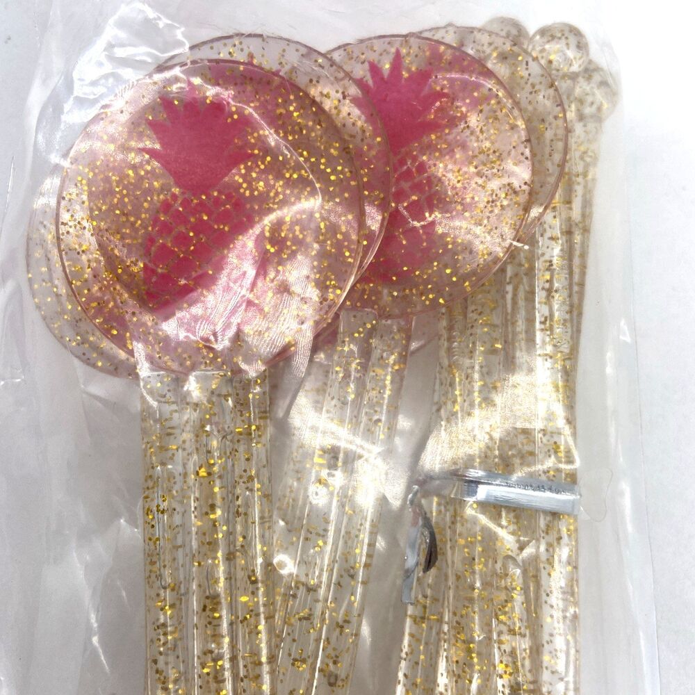 18 VTG Swizzle Sticks Drink Stir Pink Pineapple Gold Stardust Plastic Amscan